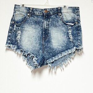 Cali Women's Ultra High Rise Denim Shorts Acid Wash Distressed Size 11 Juniors